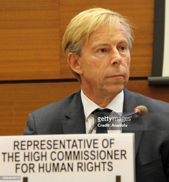 Director of Office of the High Commissioner for Human Rights Anders Kompass gives a speech on the meeting about Palestine problem in Geneva,...