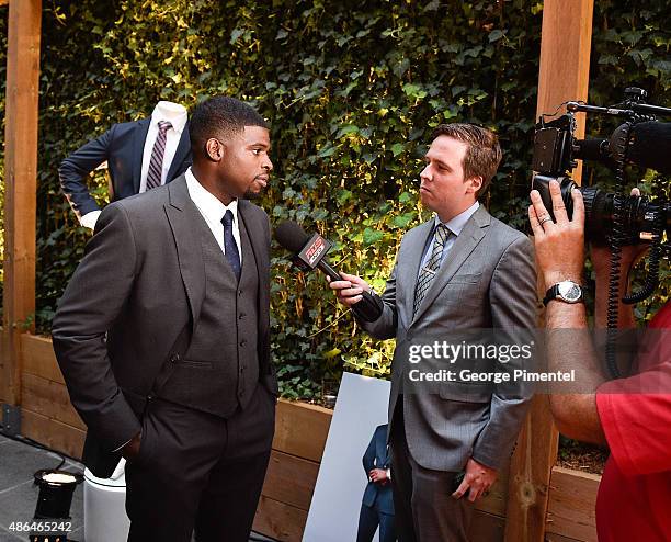 Player P.K. Subban attends the RW&CO. Fall 2015 suiting campaign launch at NAO Steakhouse on September 1, 2015 in Toronto, Canada.