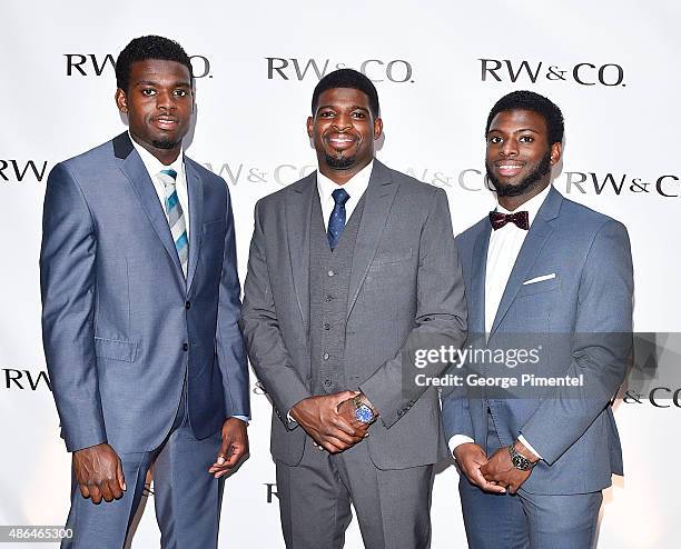 Malcolm Subban, P.K. Subban and Jordan Subban attend the RW&CO. Fall 2015 suiting campaign launch at NAO Steakhouse on September 1, 2015 in Toronto,...