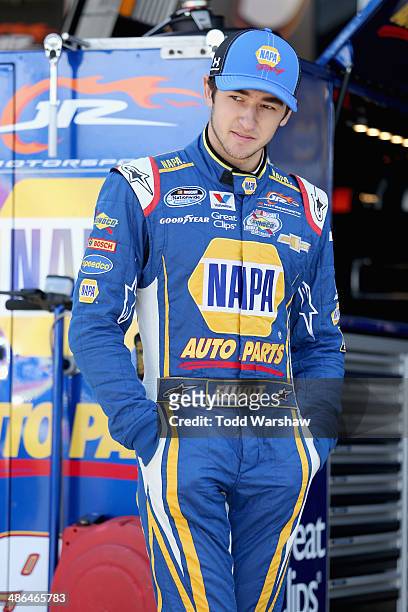 Chase Elliott, driver of the NAPA Auto Parts Chevrolet, prepares to drive during practice for the NASCAR Nationwide Series 27th Annual ToyotaCare 250...
