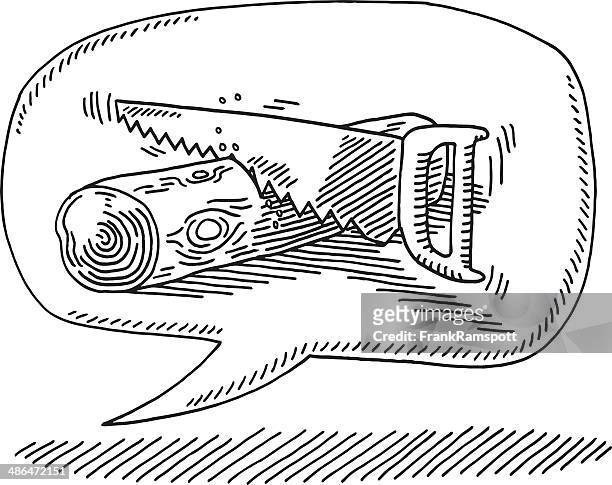 speech bubble snore noise wood saw drawing - hand saw stock illustrations