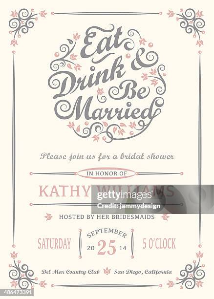 eat drink and be married invitation - engagement card stock illustrations