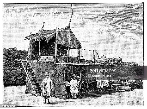 antique illustration of cotton merchants in bombay - mumbai market stock illustrations