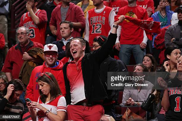 The Chicago Bulls fans cheer in Game 2 of the Eastern Conference Quarterfinals against the Washington Wizards on April 22, 2014 at the United Center...