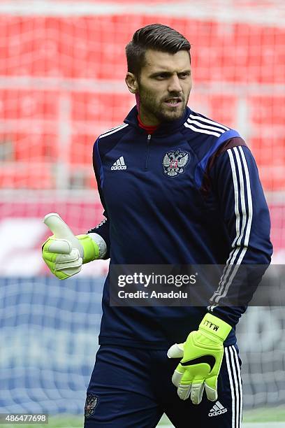 Russia's Yuri Lodygin is seen during a training session at Otkrytie Arena in Moscow, Russia on September 4, 2015. Russia will face Sweden in the UEFA...