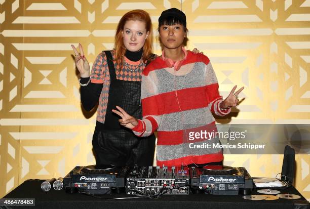 Caroline Hjelt and Aino Jawo of Icona Pop Celebrate Bring Your Kid To Work Day at Music Choice on April 24, 2014 in New York City.