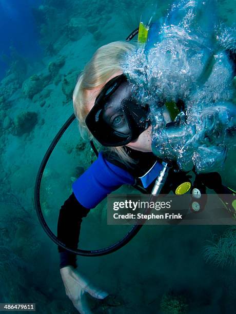 panic and apprehension on face of diver - dominica stock pictures, royalty-free photos & images