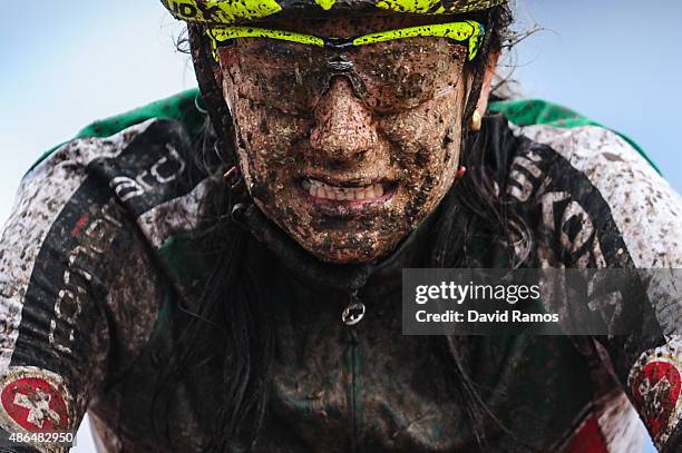 Ramona Forchini of Switzerland celebrates as she wins the Women's Under 23 Cross-Country Olympic race on day 4 of the UCI Mountain Bike & Trials...