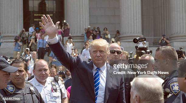 Donald Trump leaves 60 Centre Street, New York State Civil Supreme Court, Monday August 17th 2015.