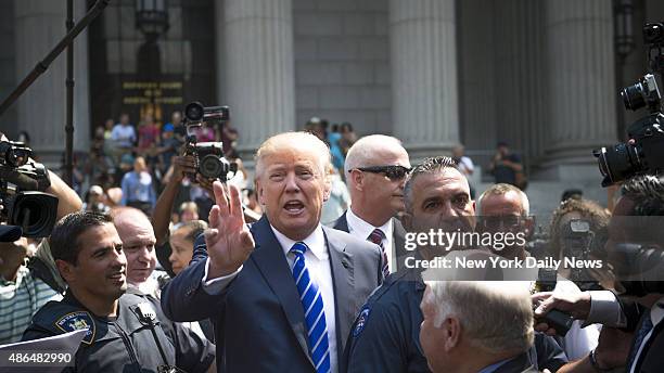 Donald Trump leaves 60 Centre Street, New York State Civil Supreme Court, Monday August 17th 2015.