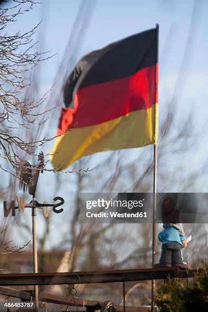 germany, cologne, allotment, flag and garden gnome - zwerg stock-fotos und bilder