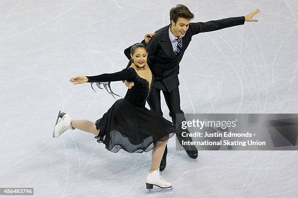 Payten Howland and Simon-Pierre Malette-Paque of Canada skate during the junior dance short program at World Arena on September 4, 2015 in Colorado...