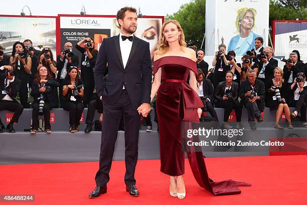 Joshua Jackson and Diane Kruger attend a premiere for 'Black Mass' during the 72nd Venice Film Festival on September 4, 2015 in Venice, Italy.