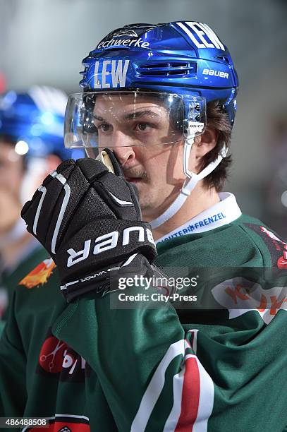 Daniel Weiss of the Augsburger Panther during the game between Augsburger Panther and Frankfurter Loewen on September 4, 2015 in Augsburg, Germany.
