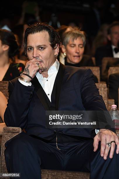 Johnny Depp attends a premiere for 'Black Mass' during the 72nd Venice Film Festival on September 4, 2015 in Venice, Italy.