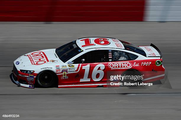 Greg Biffle, driver of the Ortho Ford, practices for the NASCAR Sprint Cup Series Bojangles' Southern 500 at Darlington Raceway on September 4, 2015...