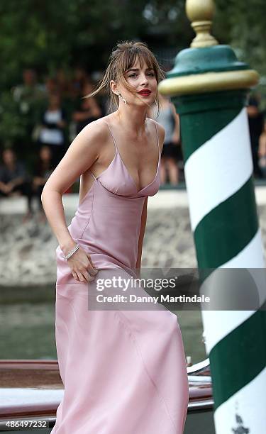 Dakota Johnson is seen arriving for the 'Black Mass' Premiere on day 3 of the 72nd Venice Film Festival on September 4, 2015 in Venice, Italy.
