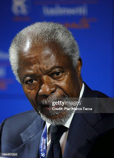 Kofi Annan, founder of the Kofi Annan Foundation attends the Ambrosetti international economic forum at villa d'Este hotel on September 4, 2015 in...