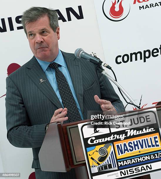 Nashville Mayor Karl Dean addresses the press at the St.Jude Country Music Marathon & Half Marathon Presented By Nissan - Press Conference at Music...