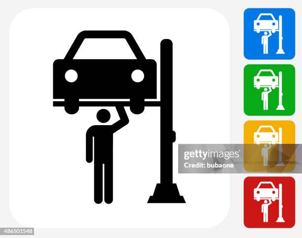 car mechanic icon flat graphic design - checking car stock illustrations