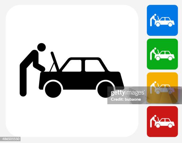 car mechanic icon flat graphic design - car engine white background stock illustrations
