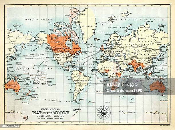 ilustraciones, imágenes clip art, dibujos animados e iconos de stock de comercial antiguo mapa del mundo - imperio británico