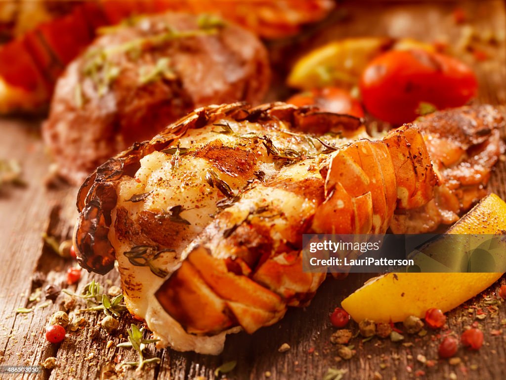 BBQ Grilled Lobster Tail and Steak Fillet