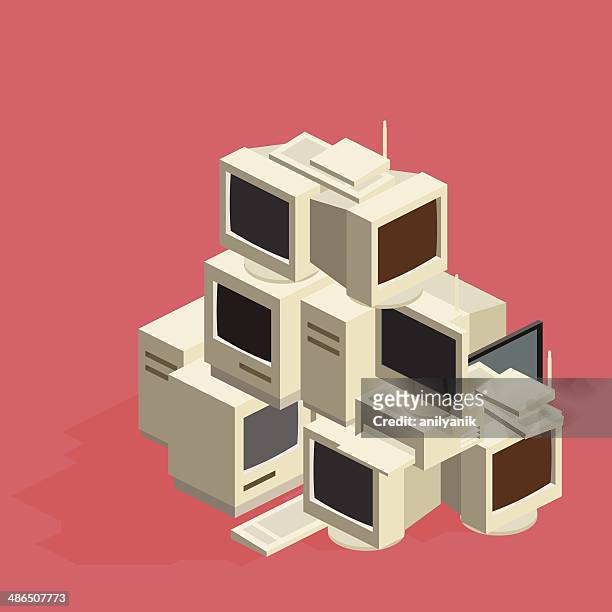 computer trash - e waste stock illustrations