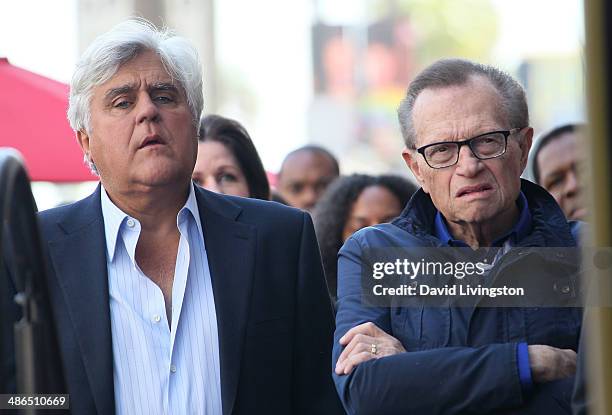 Hosts Jay Leno and Larry King attend Tavis Smiley being honored with a Star on the Hollywood Walk of Fame on April 24, 2014 in Hollywood, California.
