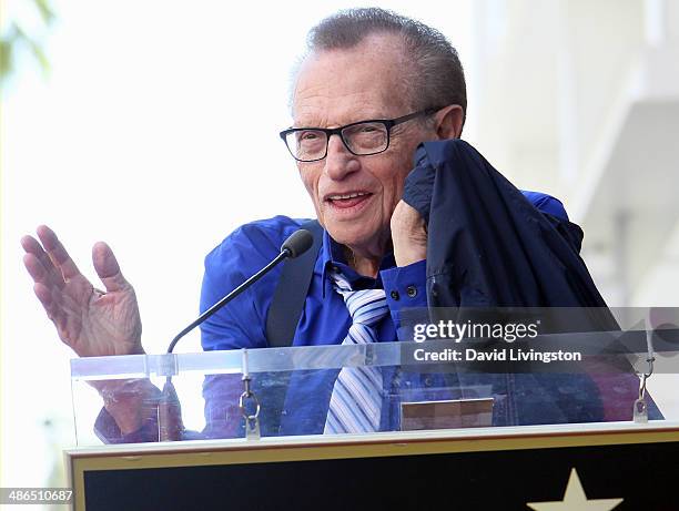 Host Larry King attends Tavis Smiley being honored with a Star on the Hollywood Walk of Fame on April 24, 2014 in Hollywood, California.