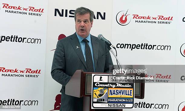 Nashville Mayor Karl Dean addresses the press at the St.Jude Country Music Marathon & Half Marathon Presented By Nissan - Press Conference at Music...