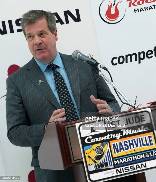 Nashville Mayor Karl Dean addresses the press at the St.Jude Country Music Marathon & Half Marathon Presented By Nissan - Press Conference at Music...