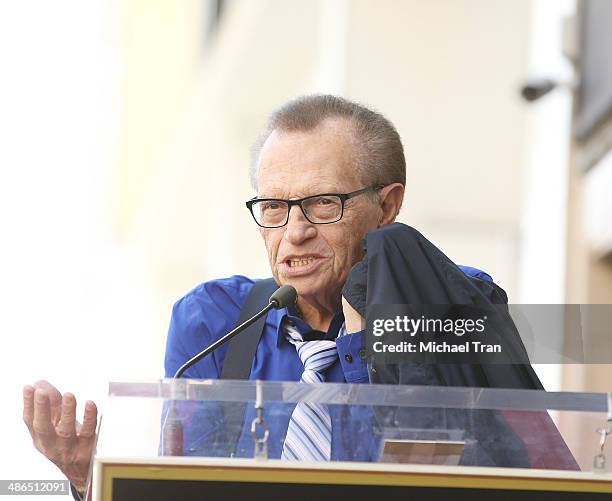 Larry King attends the ceremony honoring Tavis Smiley with a Star on The Hollywood Walk of Fame on April 24, 2014 in Hollywood, California.