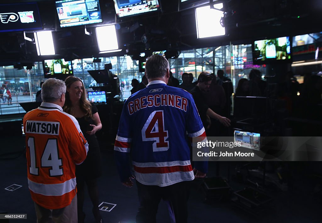 Philadelphia Flyers and New York Rangers Ring Closing Bell Of Nasdaq Exchange