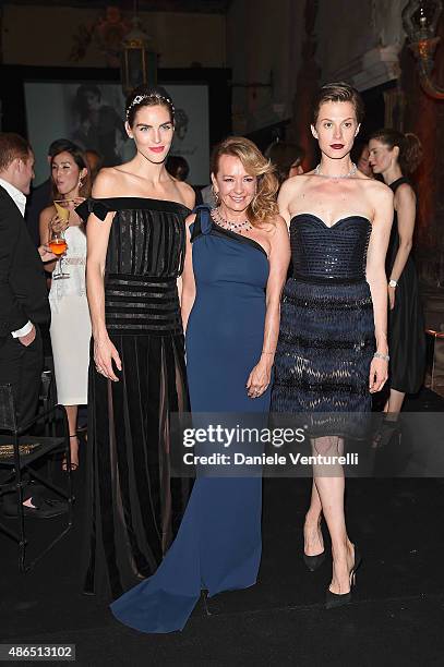 Hilary Rhoda, Caroline Scheufele and Elettra Rossellini attend the Chopard Imperiale Private Dinner during the 72nd Venice Film Festival at on...