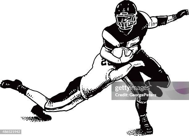 american football player getting tackled - collegiate defensive player stock illustrations