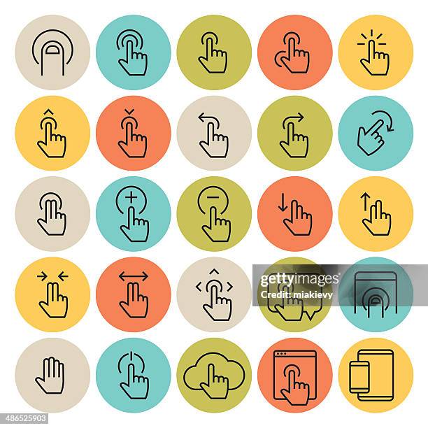 touch gestures icon set - tapping tablet stock illustrations