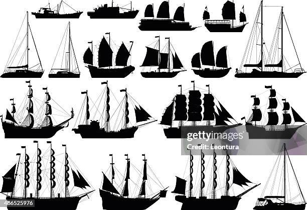 ilustraciones, imágenes clip art, dibujos animados e iconos de stock de barcos muy detallada - barco de vela