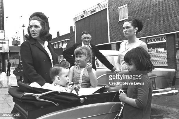 East End mothers and their children, East London docks, circa 1965.