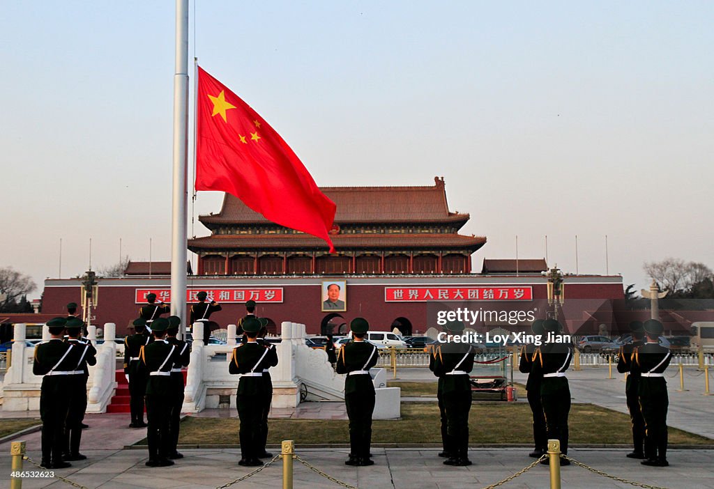 Flag lowering at Tiananmen Square