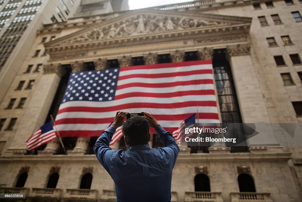 Outside The NYSE As U.S. Stocks Decline, Jobs Report Brings Little Clarity on Fed