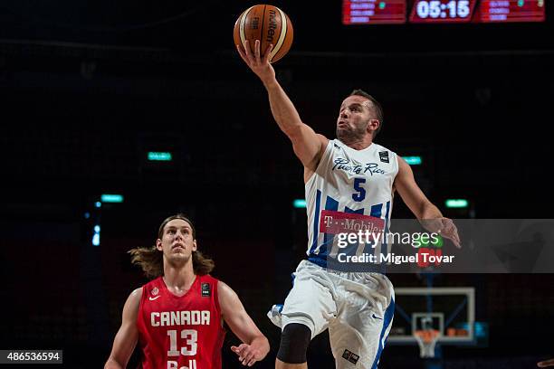 Jose Juan Barea of Puerto Rico goes for a layup during a match between Puerto Rico and Canada as part of the 2015 FIBA Americas Championship for Men...