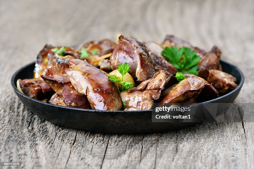 Chicken liver in frying pan