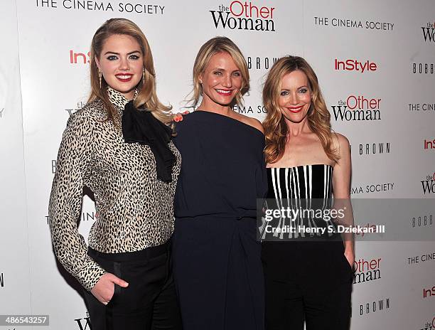 Actresses Kate Upton, Cameron Diaz and Leslie Mann attend The Cinema Society & Bobbi Brown With InStyle screening of "The Other Woman" at The Paley...