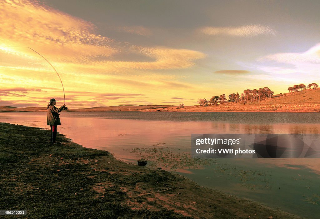 Sunset Fly Fishing for trout at Loch Thom