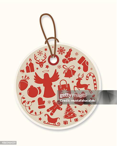 christmas tag - red thread stock illustrations