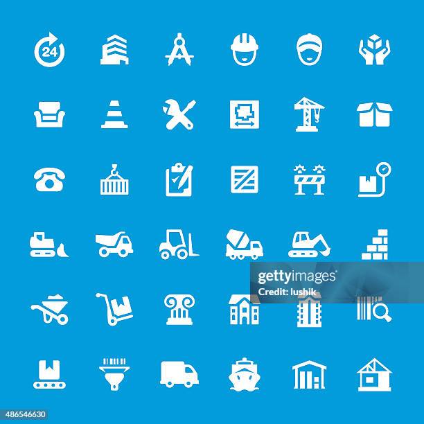 engineering and construction vector icon set - container ship front stock illustrations