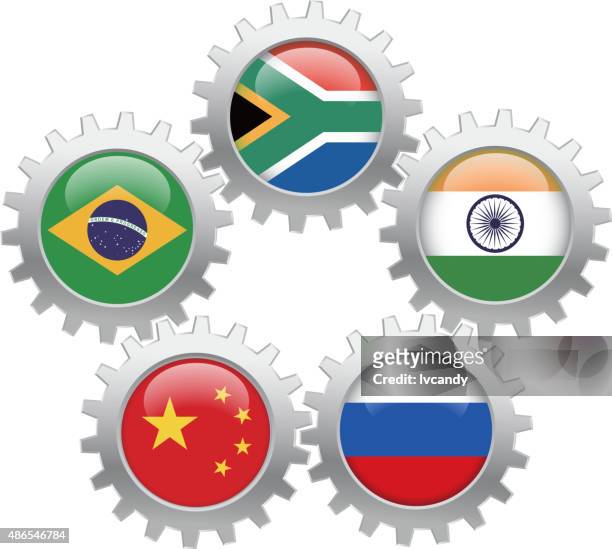 brics (brazil, russia, india, china, south africa) unite - summits russia 2015 stock illustrations