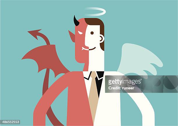 illustrations, cliparts, dessins animés et icônes de l'ange et le diable - double face