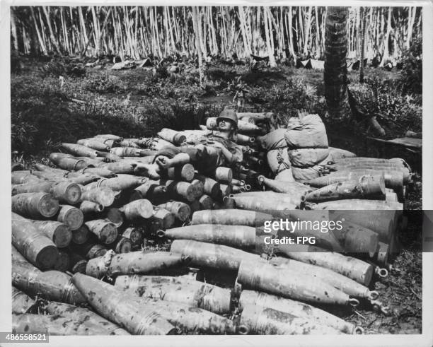 Army ammunition supply dump during World War Two, Rendova Island, Solomon Islands, circa 1941-1945.